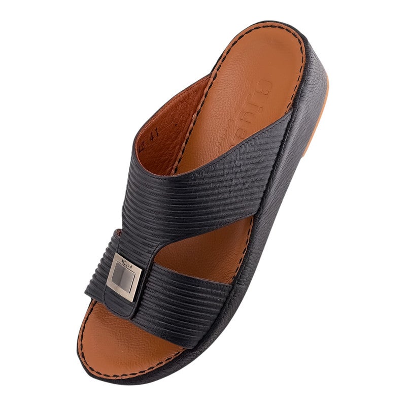 AJYAD Handmade Arabic Sandals For Men | Outdoor Mens Slippers | Everyday Flip Flops Open Toe | Arabic Genuine Shamwa Leather | New Design | Tan Footbed | Comfortable & LightWeight - Image 3